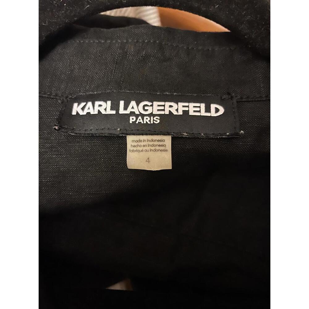 Karl Lagerfeld Paris Black Button-Up Shirt Dress with Logo Tape Sleeves Size 4 - Picture 4 of 6